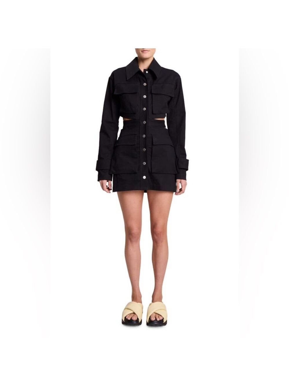 A.L.C. Wyatt Mini Dress Black Size 4 Cutout Waist Utility Style